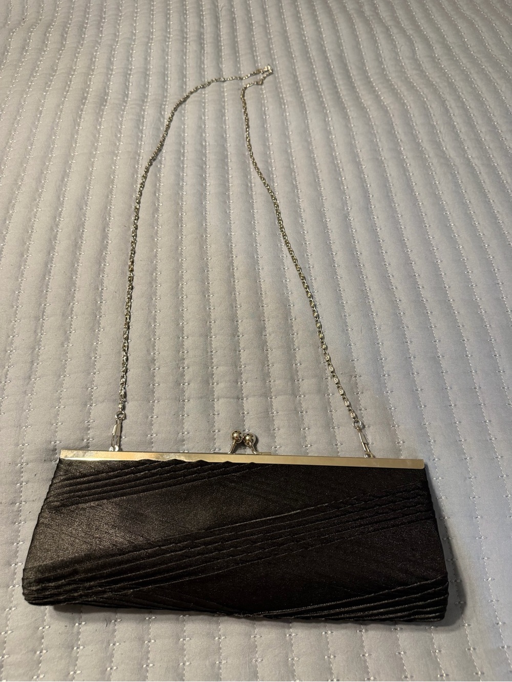 Satin Black Evening Clutch with Silver Chain Strap
